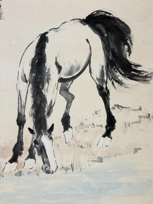 東京新日本徐悲鴻（1895-1953）　飲馬圖　紙本立軸