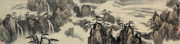 東京新日本朱吉?jiǎng)伲ń?dāng)代）　黃海煙雲(yún)　紙本橫批