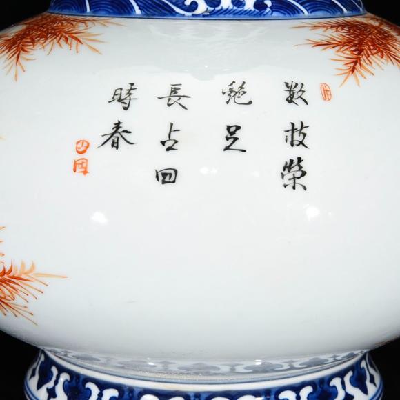 北京唐潮拍賣有限公司青花礬紅石竹紋雙耳瓶