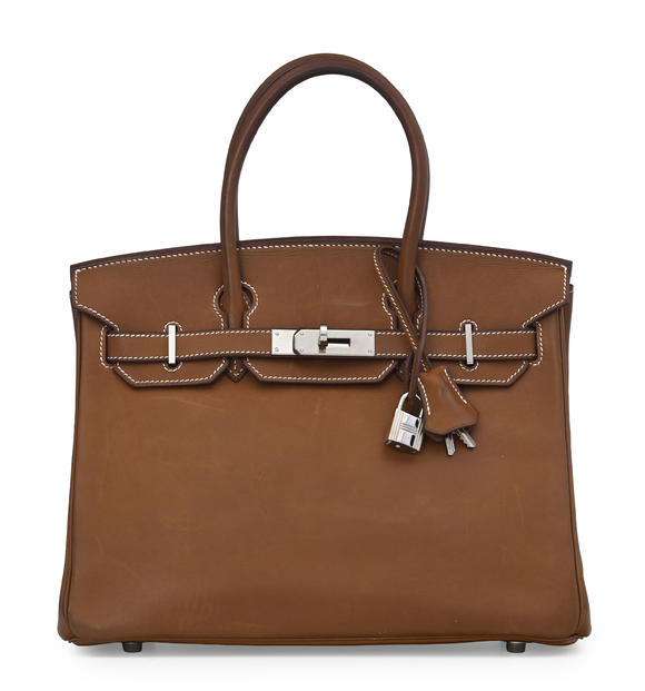 Piguet - H?tel des VentesHermès, sac Birkin 30 en cuir vachette naturel Gold, année 2005, piqué sellier blanc, tirette et clochette avec 2 clefs et cadenas, 22x30