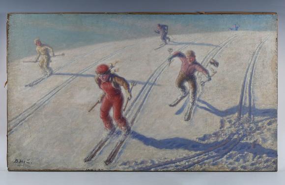 TooveysVictor Mey (Russian 20th century) - Skiing scene, oil on canvas, sig