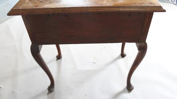 TooveysA George I walnut side table with feather and crossbanded borders, f