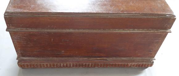 TooveysA 20th century Burmese hardwood trunk, the hinged lid inset with arc