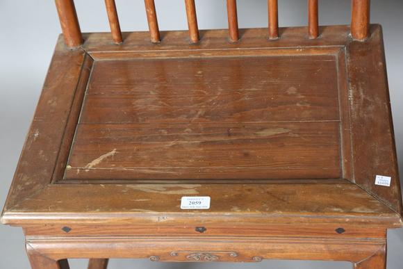 TooveysTwo pairs of Chinese softwood chairs with carved backs and solid pan