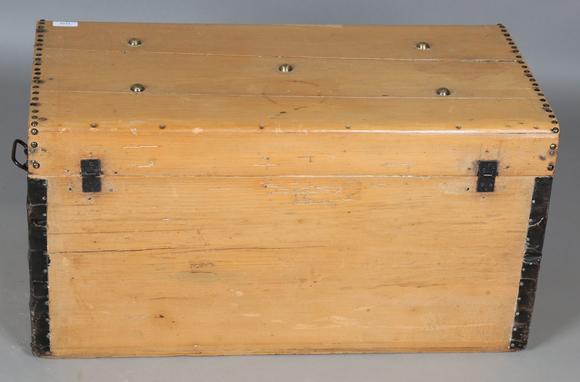 TooveysA 19th century pine and brass studded trunk, height 39cm, width 76cm