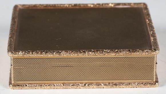 TooveysA mid-20th century 9ct gold rectangular box with overall machine eng