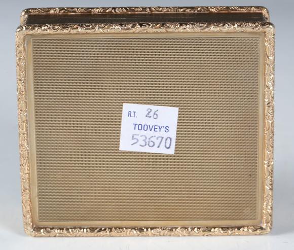 TooveysA mid-20th century 9ct gold rectangular box with overall machine eng