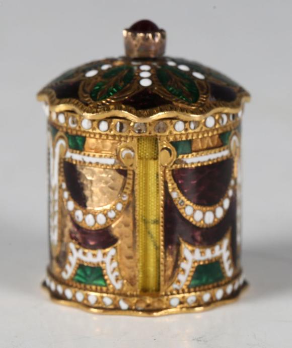 TooveysA fine 19th century gold, varicoloured enamelled and ruby set novelt