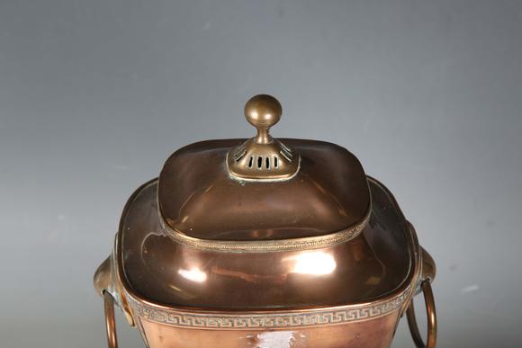 TooveysA Regency copper samovar with Greek key border and ring handles, hei