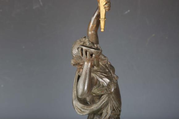 TooveysA late 19th century cast spelter figural table lamp in the form of a