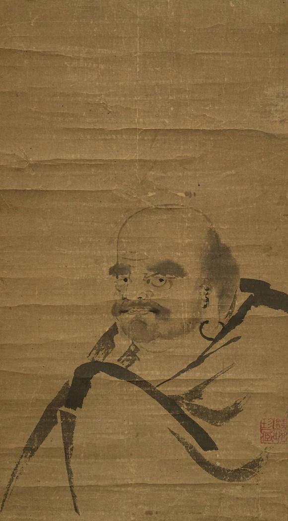 京都祇園會(huì)拍賣牧溪 半身達(dá)摩 紙本掛軸 日本桐箱附