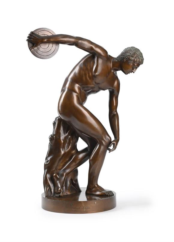 DreweattsAFTER THE ANTIQUE, A BRONZE FIGURE OF THE DISCOBOLUS, CAST BY A. R?HRICH, ROME, CIRCA 1830-1850