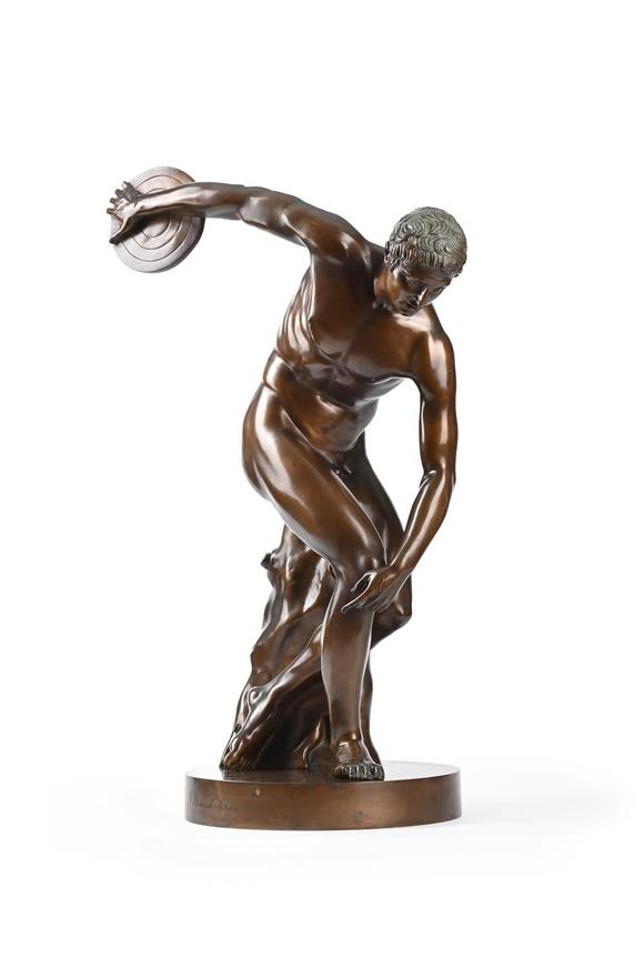 DreweattsAFTER THE ANTIQUE, A BRONZE FIGURE OF THE DISCOBOLUS, CAST BY A. R?HRICH, ROME, CIRCA 1830-1850