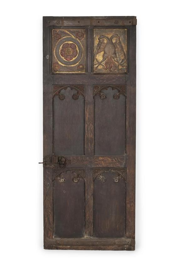 DreweattsTWO CARVED AND POLYCHROME PAINTED PANELS, POSSIBLY 16TH OR 17TH CENTURY
