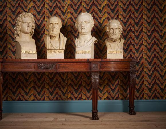 DreweattsA SET OF FOUR LARGE TERRACOTTA LIBRARY BUSTS OF HIPPOCRATES, HOMER, VIRGIL AND CICERO