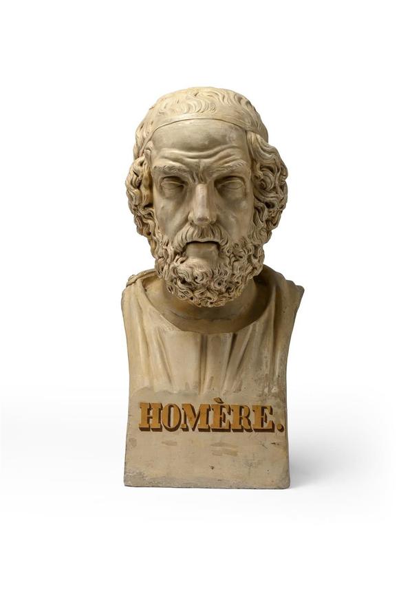 DreweattsA SET OF FOUR LARGE TERRACOTTA LIBRARY BUSTS OF HIPPOCRATES, HOMER, VIRGIL AND CICERO