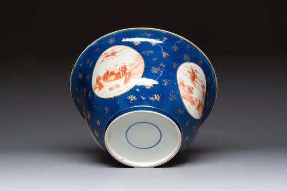 Rob Michiels AuctionsA large Chinese iron-red and gilt-decorated powder-blue-ground bowl with narrative design, 19th C.