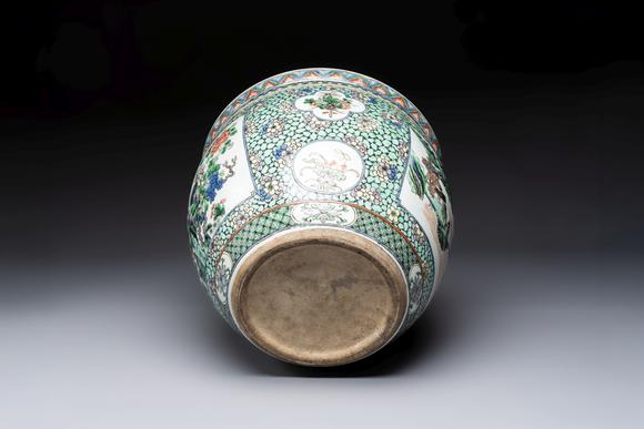 Rob Michiels AuctionsA Chinese famille verte 'Phoenixes and Mountainous Landscape' fish bowl or jardinière, 19th C.