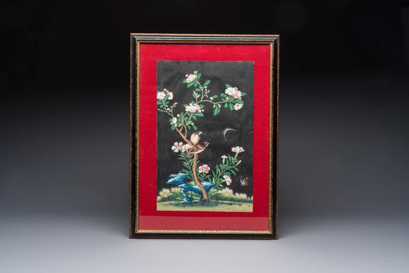 Rob Michiels AuctionsCanton school: 'Birds among Flowering Branches', gouache on paper, 19th C.