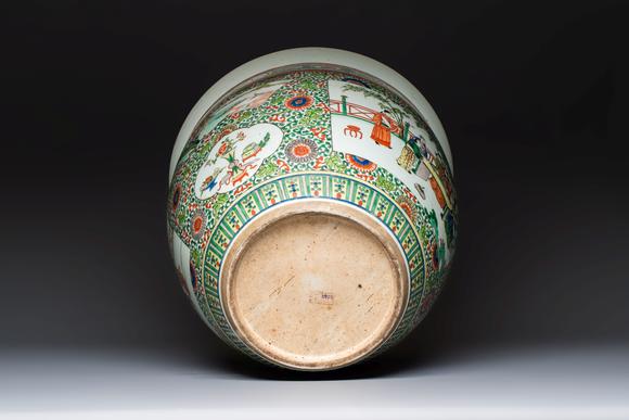 Rob Michiels AuctionsA Chinese famille verte 'Zhu Lin Qi Xian 竹林七賢' and 'Xi Xiang Ji' fish bowl or jardinière, 19th C.