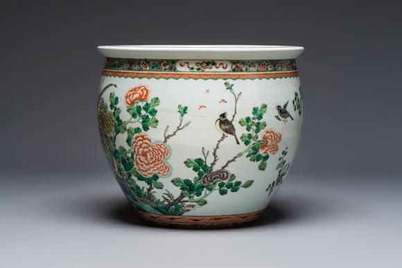 Rob Michiels AuctionsA Chinese famille verte 'Birds among Flowering Branches' fish bowl or jardinière, 19th C.