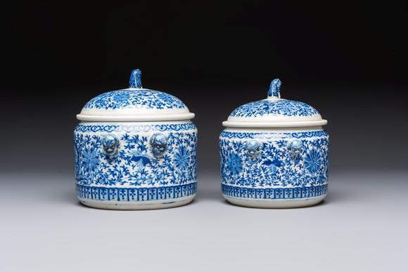 Rob Michiels AuctionsTwo Chinese blue and white 'Chilong' covered warming bowls, Guangxu mark and of the period