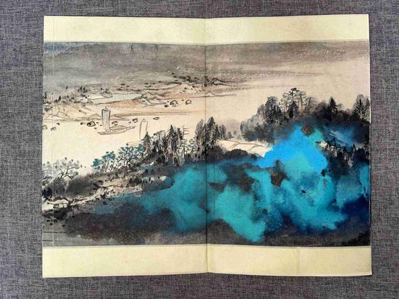 日本松町古美孫云生
張大千 合作潑墨通景冊頁