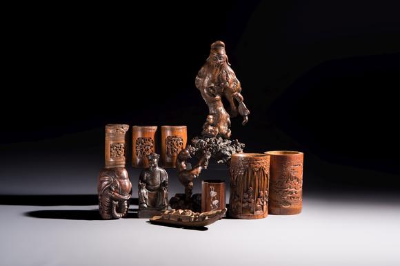 Rob Michiels AuctionsA group of 11 Chinese carved bamboo and wooden works, 19/20th C.