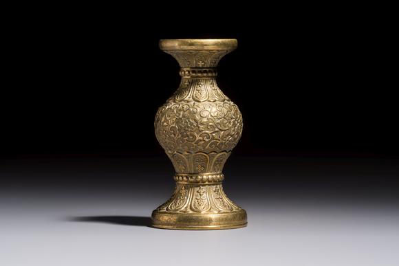 Rob Michiels AuctionsA small Chinese 'Lotus Scroll' incense tool vase, Qianlong mark, 18th C., and possibly of the period