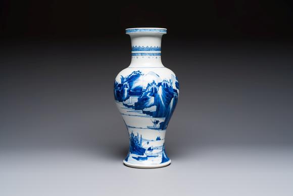 Rob Michiels AuctionsA Chinese blue and white 'Mountainous Riverscape' baluster vase, Kangxi
