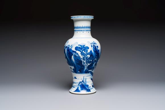 Rob Michiels AuctionsA Chinese blue and white 'Mountainous Riverscape' baluster vase, Kangxi