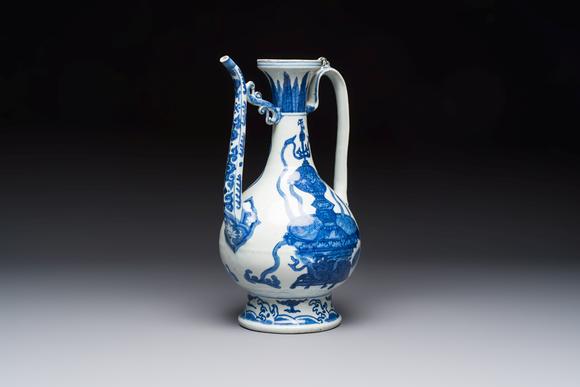 Rob Michiels AuctionsA Chinese blue and white 'Magic Fountain' ewer, heaven ? mark, Jiajing