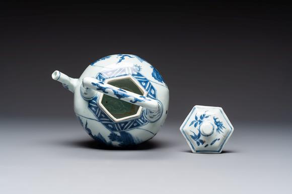 Rob Michiels AuctionsA Chinese blue and white 'Mythical Beasts' wine pot and cover, Transitional period