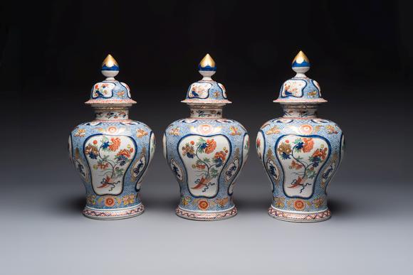 Rob Michiels AuctionsAn exceptional polychrome Dutch Delft five-piece garniture in Chinese Kangxi style, first quarter 18th C.