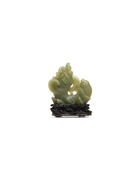 允臧齋清  青玉鰲魚花插