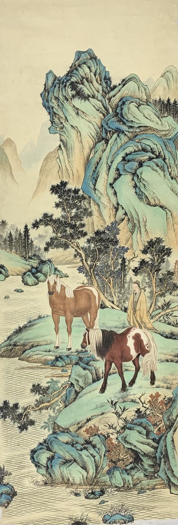山東瑞蚨興拍賣人馬圖 172×60cm 紙本設(shè)色鏡片