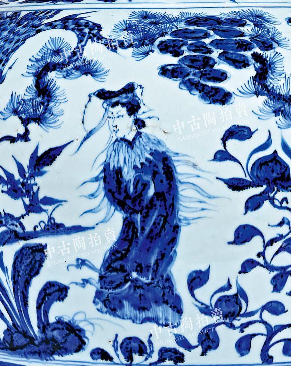 中古陶元 青花《薛仁貴重逢柳迎春》鋪首人物故事紋大罐
