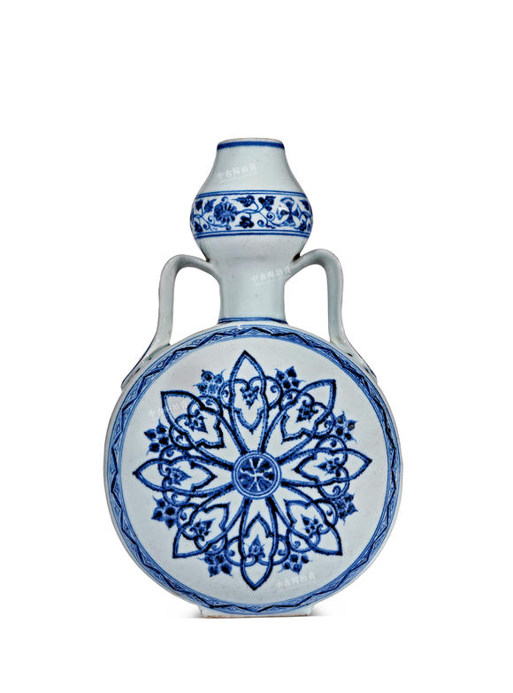 中古陶明永樂 青花寶相花綬帶耳葫蘆瓶