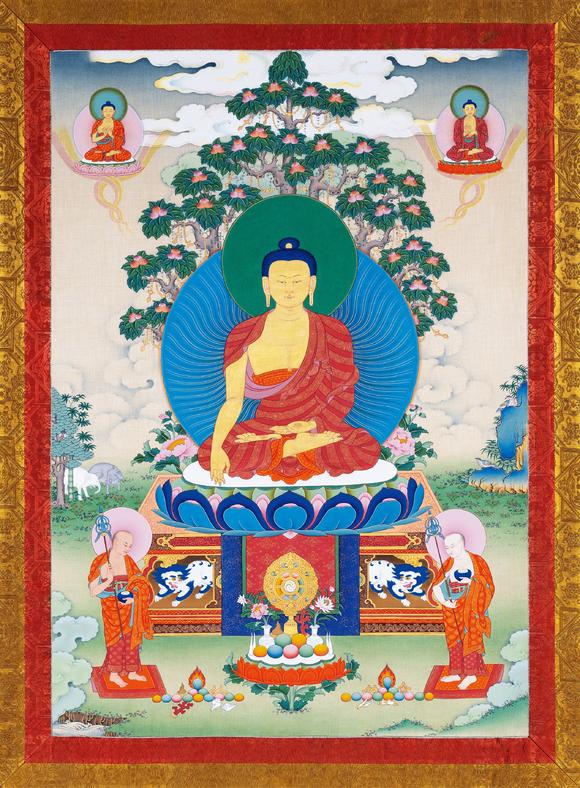 中古陶當(dāng)代 十八羅漢與四大天王唐卡一套五幅