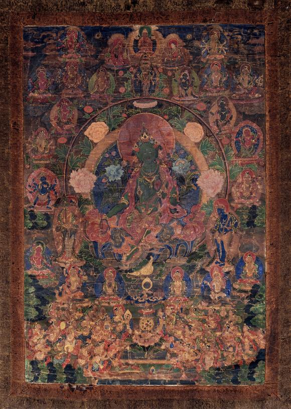 中古陶19世紀(jì) 綠度母唐卡