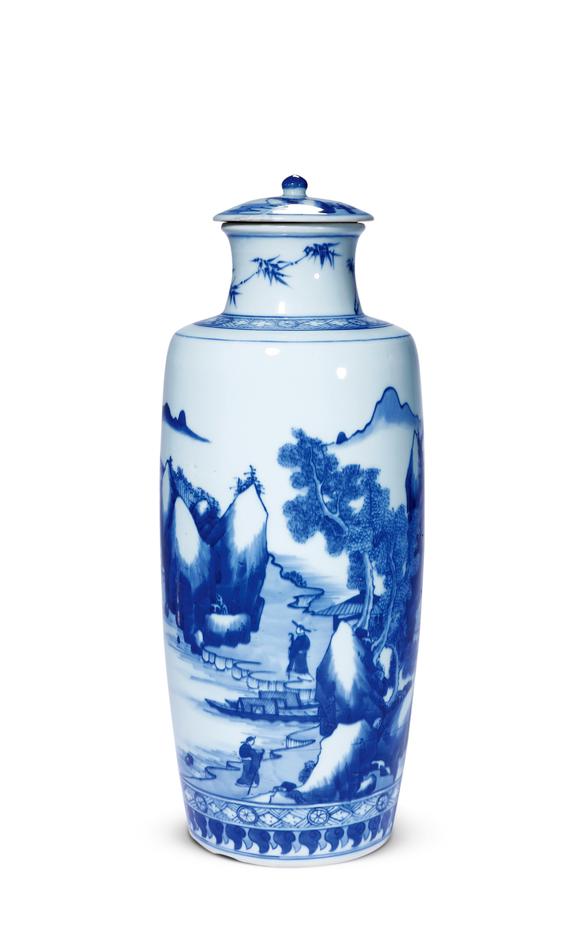 中古陶清雍正 青花山水瓶