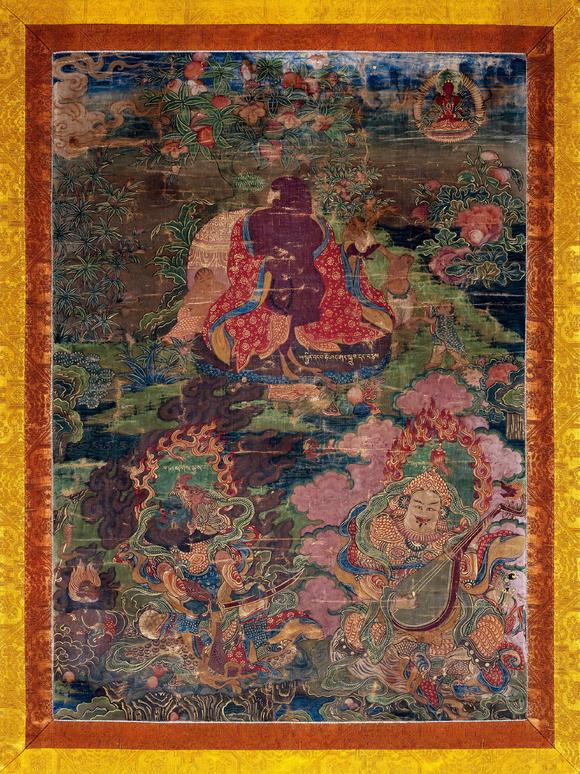 中古陶18世紀 阿羅漢與二天王唐卡