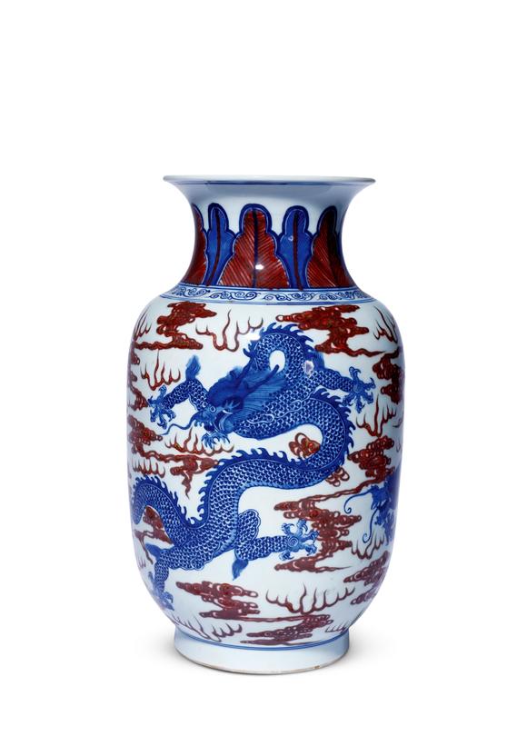 中古陶清晚期 青花釉里紅大燈籠瓶