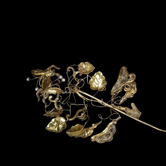 春和美術(shù)鎏金花葉蝴蝶發(fā)簪