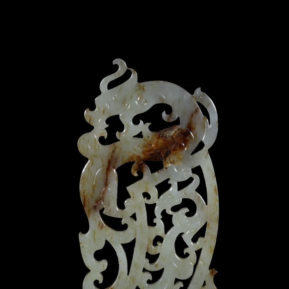 萬領(lǐng)國際漢 白玉鏤雕龍鳳紋佩一對