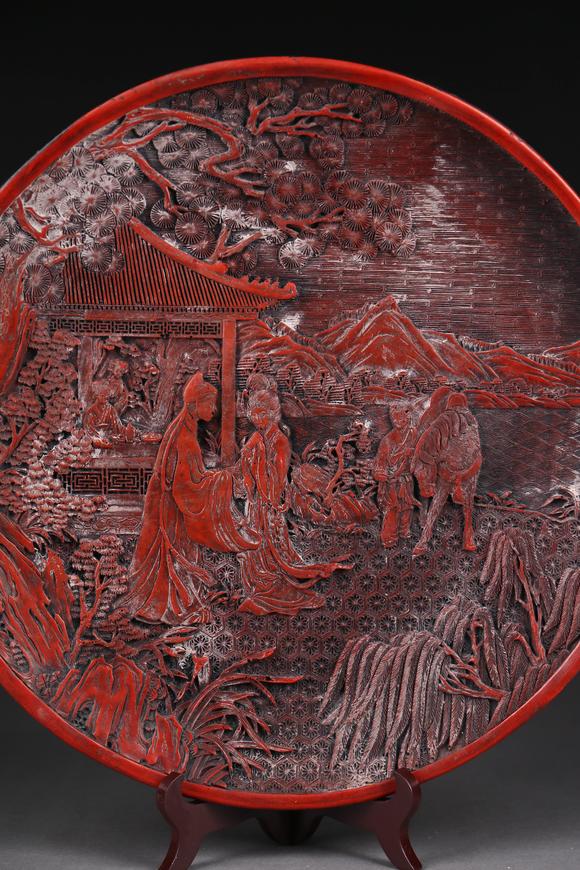萬領(lǐng)國際剔紅漆器人物故事紋盤