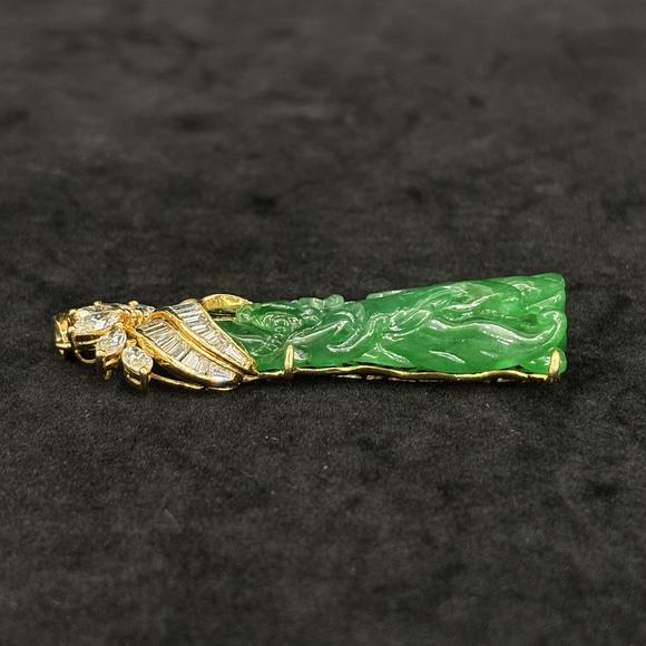 南京十竹齋翡翠鑲鉆螭龍紋佛手掛件