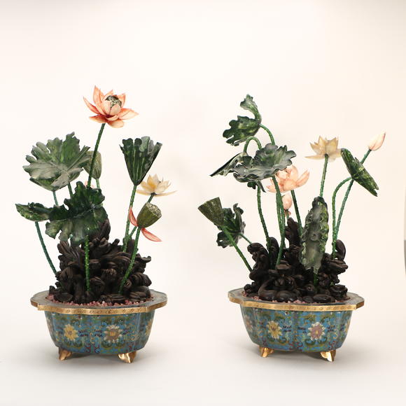 北京億宬景泰藍(lán)荷花盆景一對