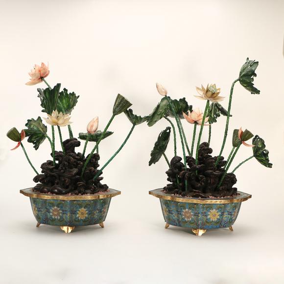 北京億宬景泰藍(lán)荷花盆景一對