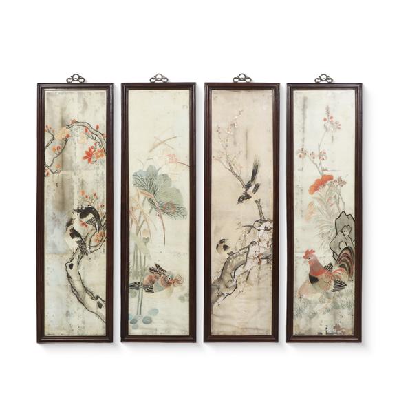 北京億宬湘繡花鳥四條屏（老紅木框）